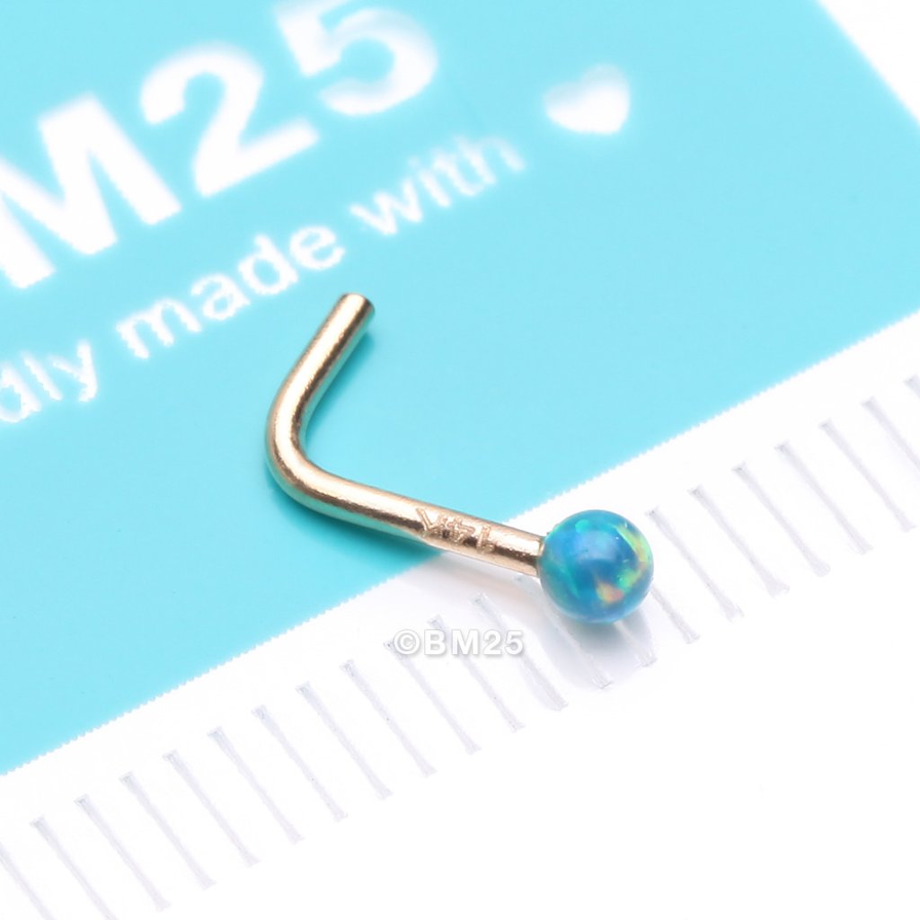 14 Karat Gold Fire Opal Ball LShaped Nose Ring